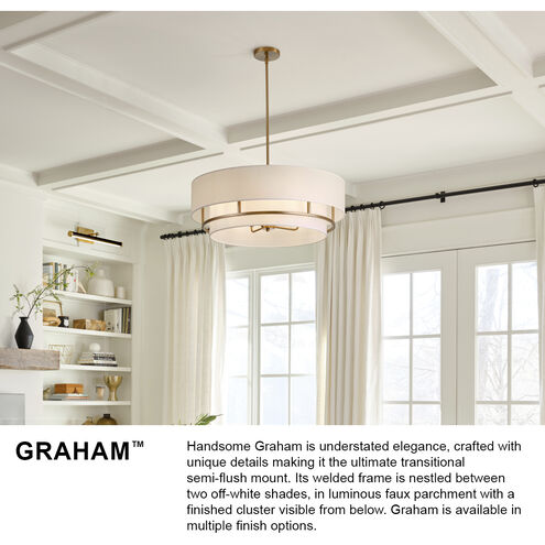 Graham 30 inch Lacquered Brass Indoor Semi-Flush Mount Ceiling Light, Convertible