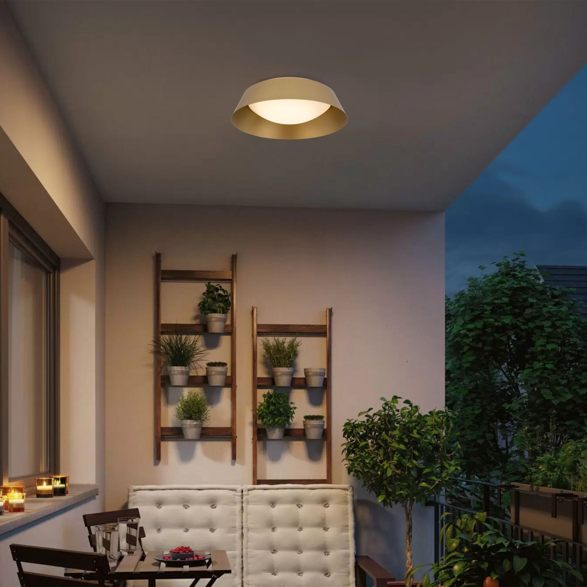 Pez LED 15 inch Painted Brass Outdoor Flush Mount