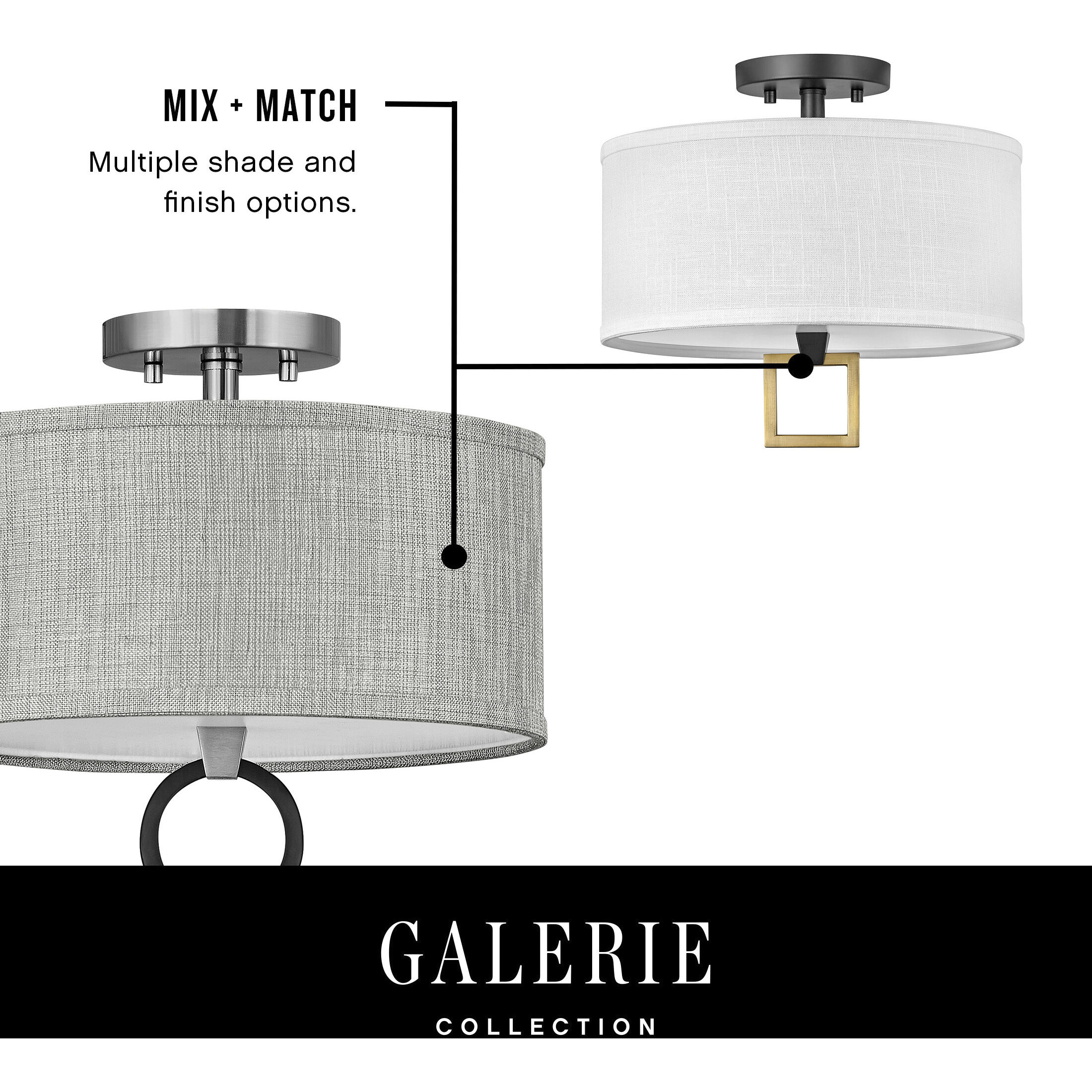 Galerie Link 4 Light 23.75 inch Black with Heritage Brass Indoor Semi-Flush Mount Ceiling Light