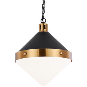 Sphericon 3 Light 14 inch Matte Black and Aged Gold Brass Pendant Ceiling Light in Aged Gold Brass and Opal Glass