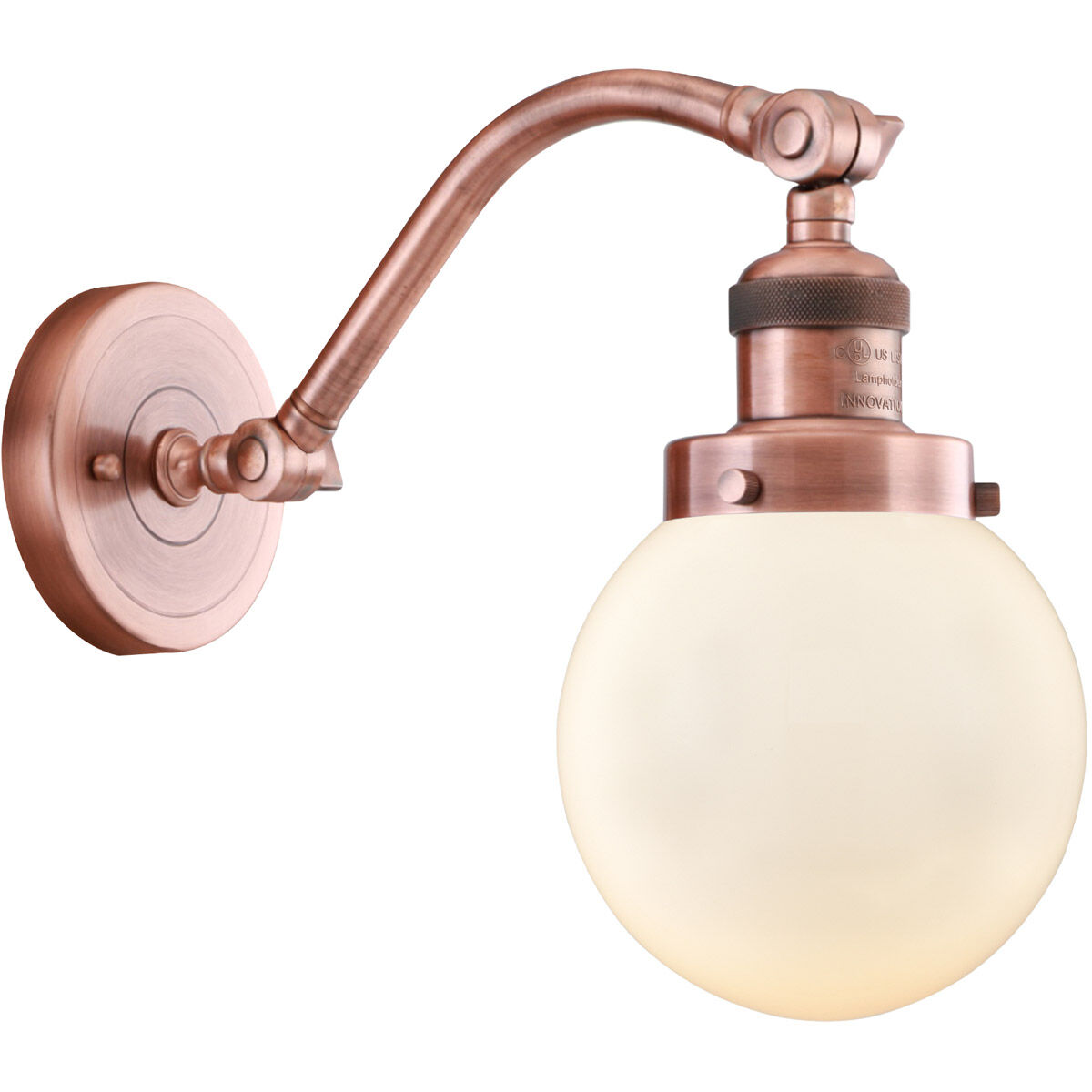 Franklin Restoration Beacon 1 Light 6 inch Antique Copper Sconce Wall Light in Matte White Glass, Franklin Restoration