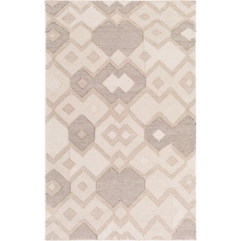 Cameroon 90 X 60 inch Neutral and Brown Area Rug, Wool and Cotton