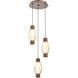 Gem Mandrel LED Burnished Bronze Multi Pendant Chandelier Ceiling Light in 3000K LED, Amber Blown Glass