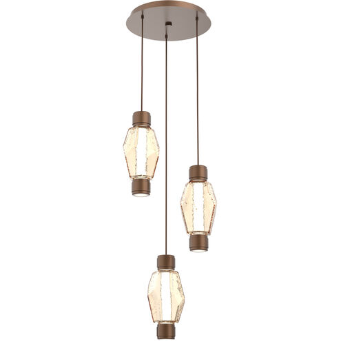 Gem Mandrel LED Burnished Bronze Multi Pendant Chandelier Ceiling Light in 3000K LED, Amber Blown Glass