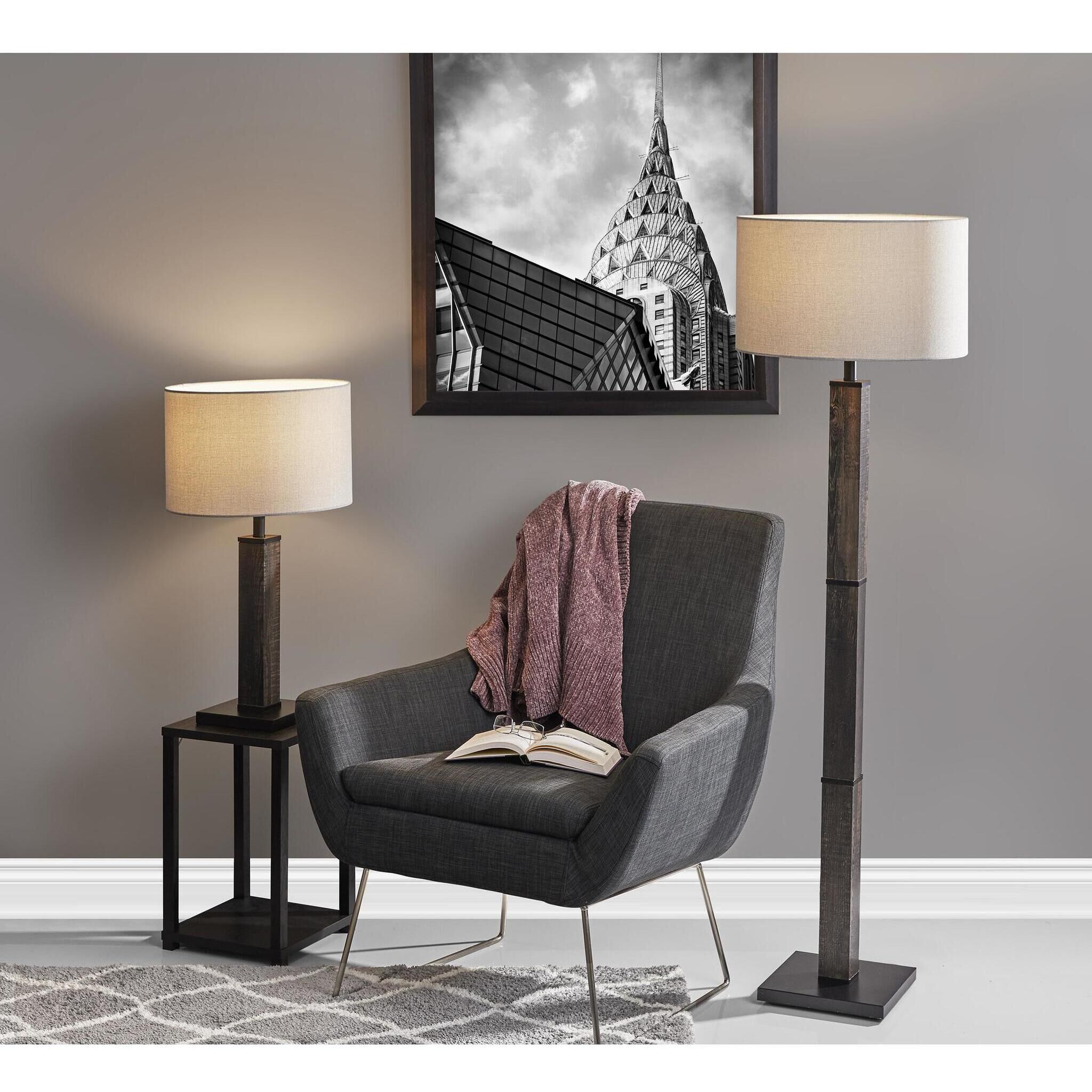 Kona 28 inch 100.00 watt MDF with Black Washed Wood Veneer & Black Metal Table Lamp Portable Light