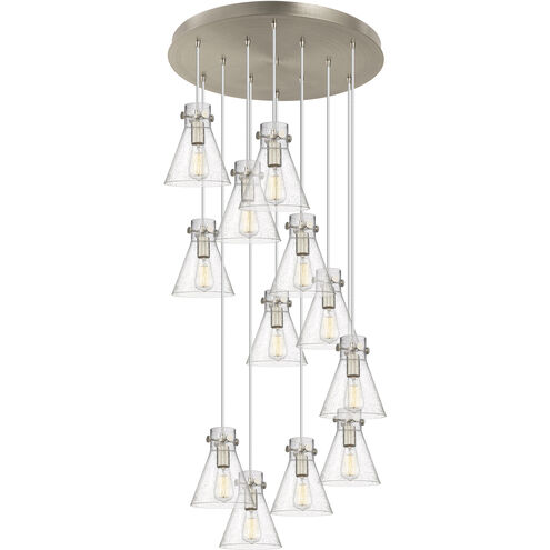 Newton Cone 12 Light 27.25 inch Brushed Satin Nickel Multi Pendant Ceiling Light in Seedy Glass