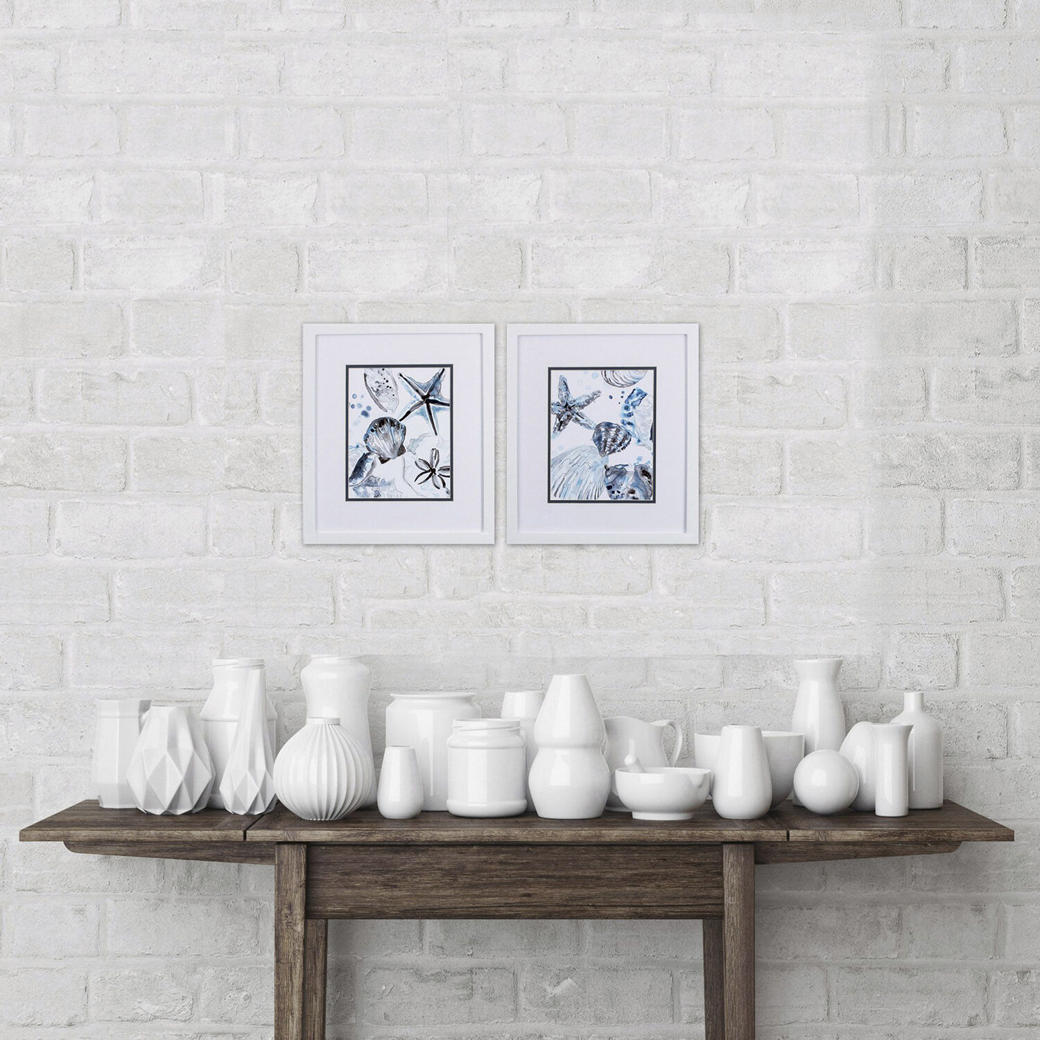 Cerulean Seashells Blue and Gray Framed Art, Propac