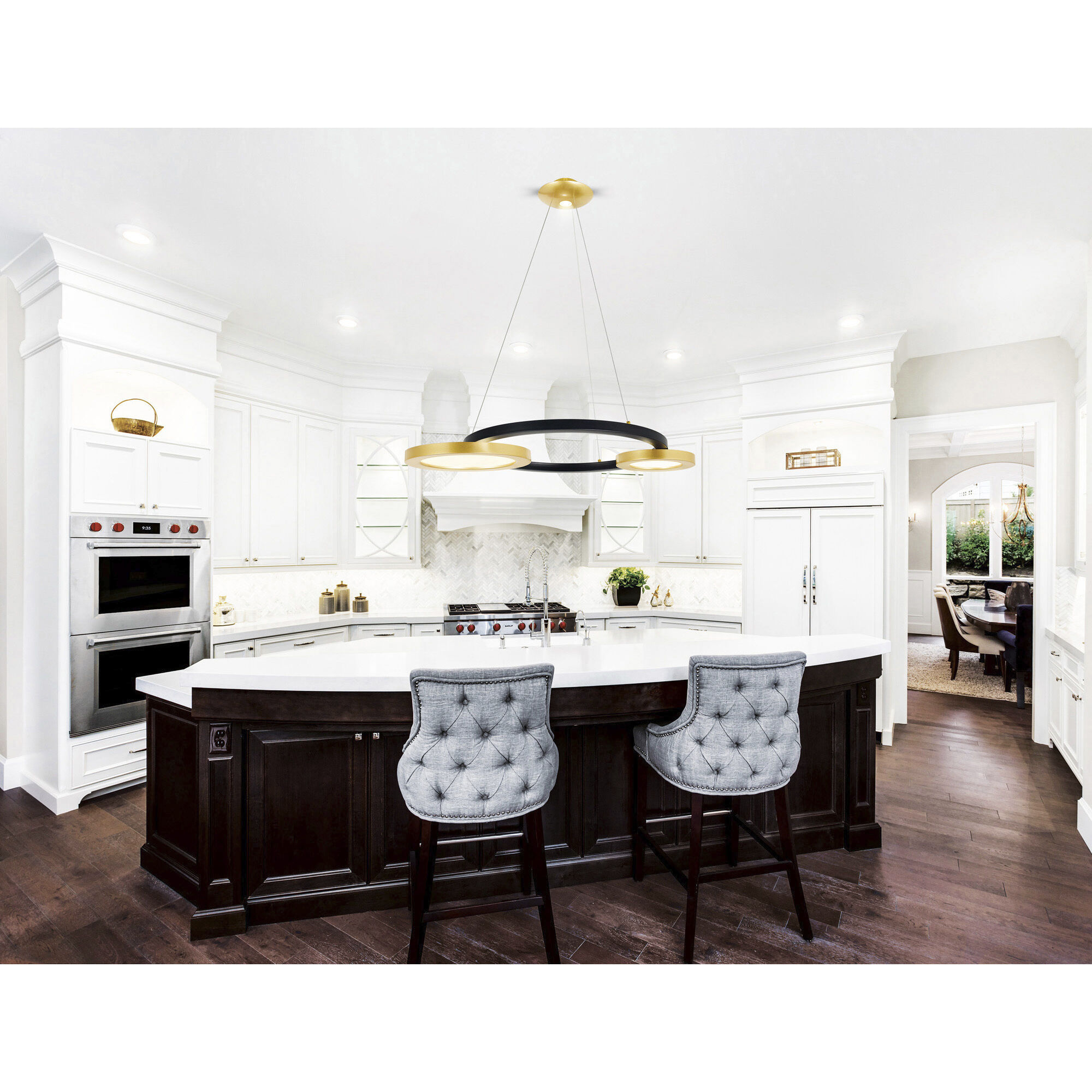 Deux Lunes LED 20 inch Brass and Pearl Black Island/Pool Table Light Ceiling Light