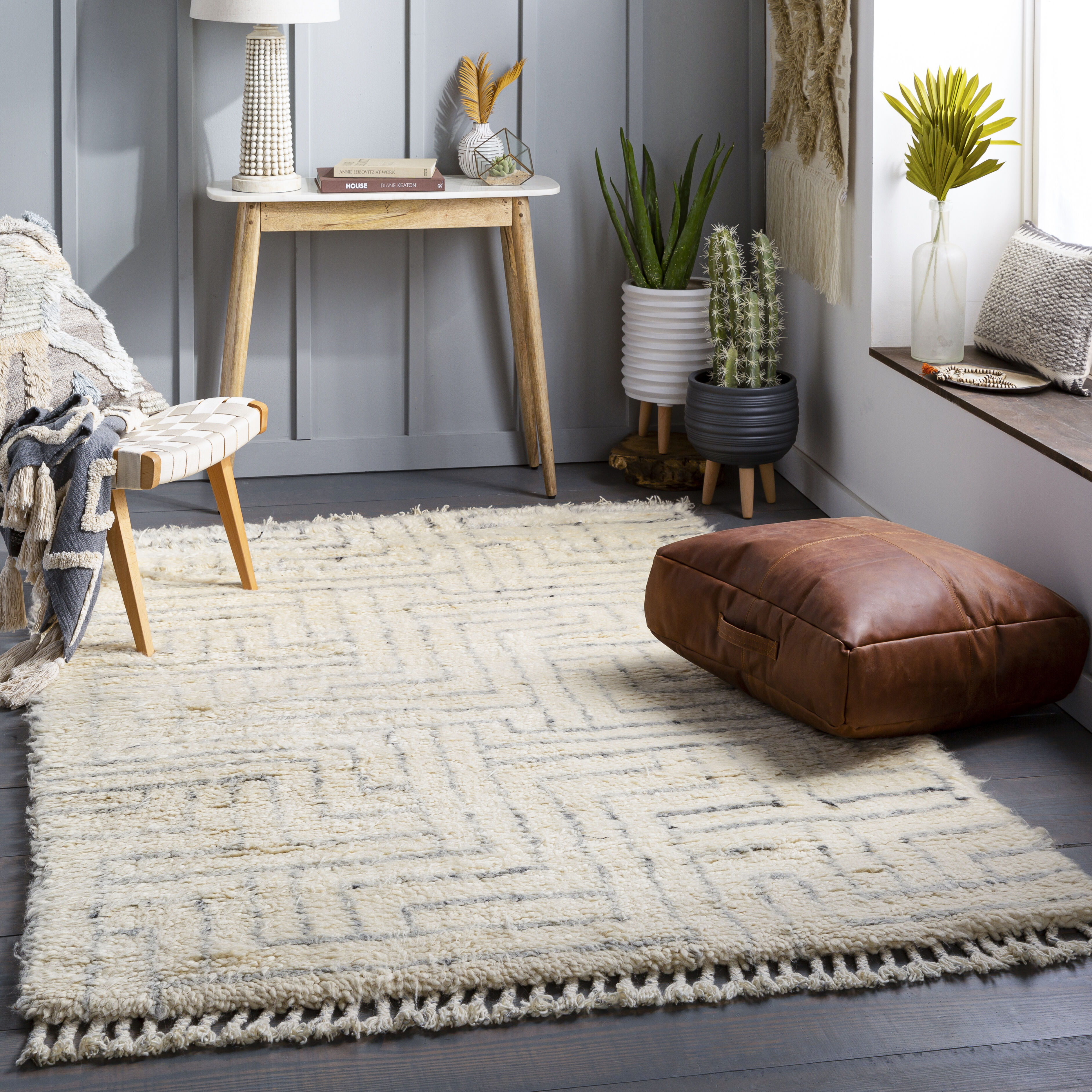 Camille 90 X 60 inch Cream Rug in 5 x 8, Rectangle