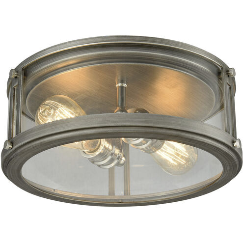 Coby 2 Light 13 inch Polished Nickel with Weathered Zinc Flush Mount Ceiling Light