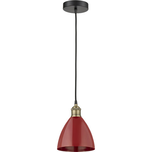 Plymouth Dome 1 Light 7.5 inch Black Antique Brass Mini Pendant Ceiling Light in Red