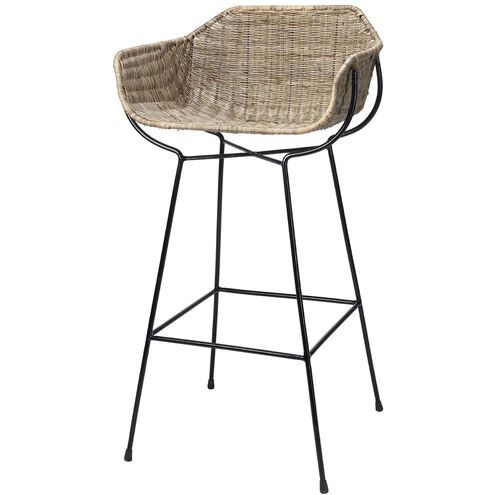 Nusa 39.5 inch Natural Rattan & Black Steel Bar Stool
