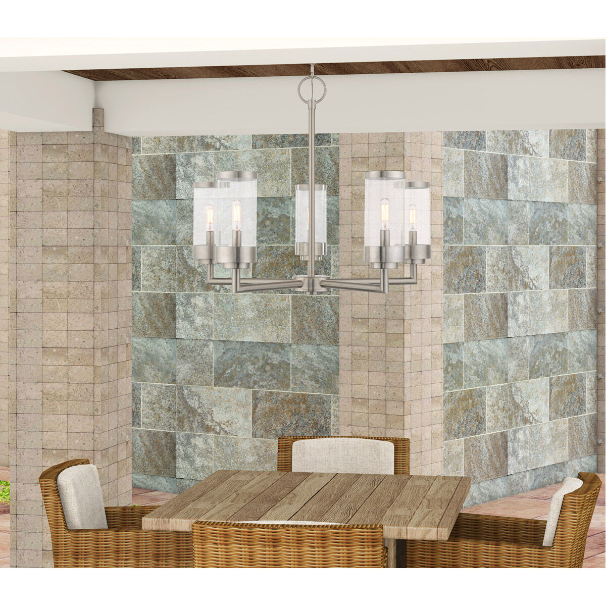 Hillcrest 5 Light 26 inch Brushed Nickel Outdoor Chandelier