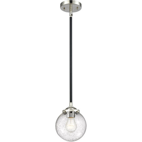 Nouveau Beacon 1 Light 6 inch Black Polished Nickel Mini Pendant Ceiling Light in Seedy Glass, Nouveau