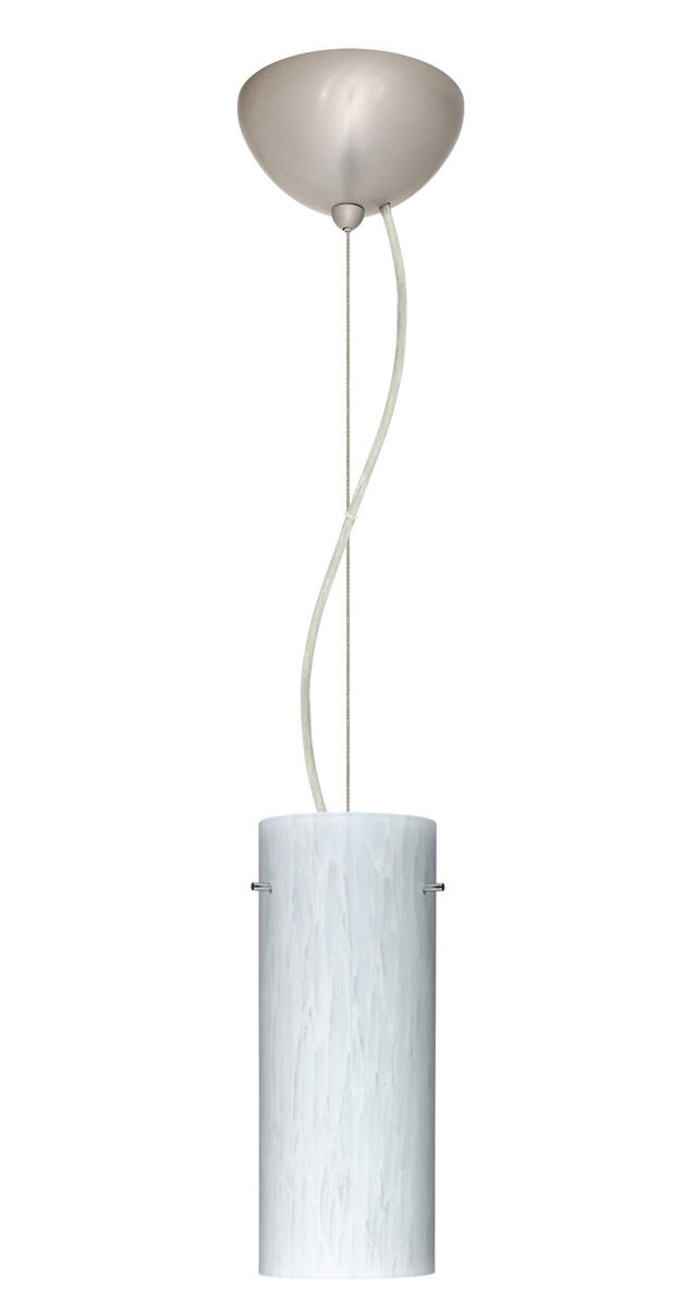 Stilo LED Satin Nickel Pendant Ceiling Light in Carrera Glass