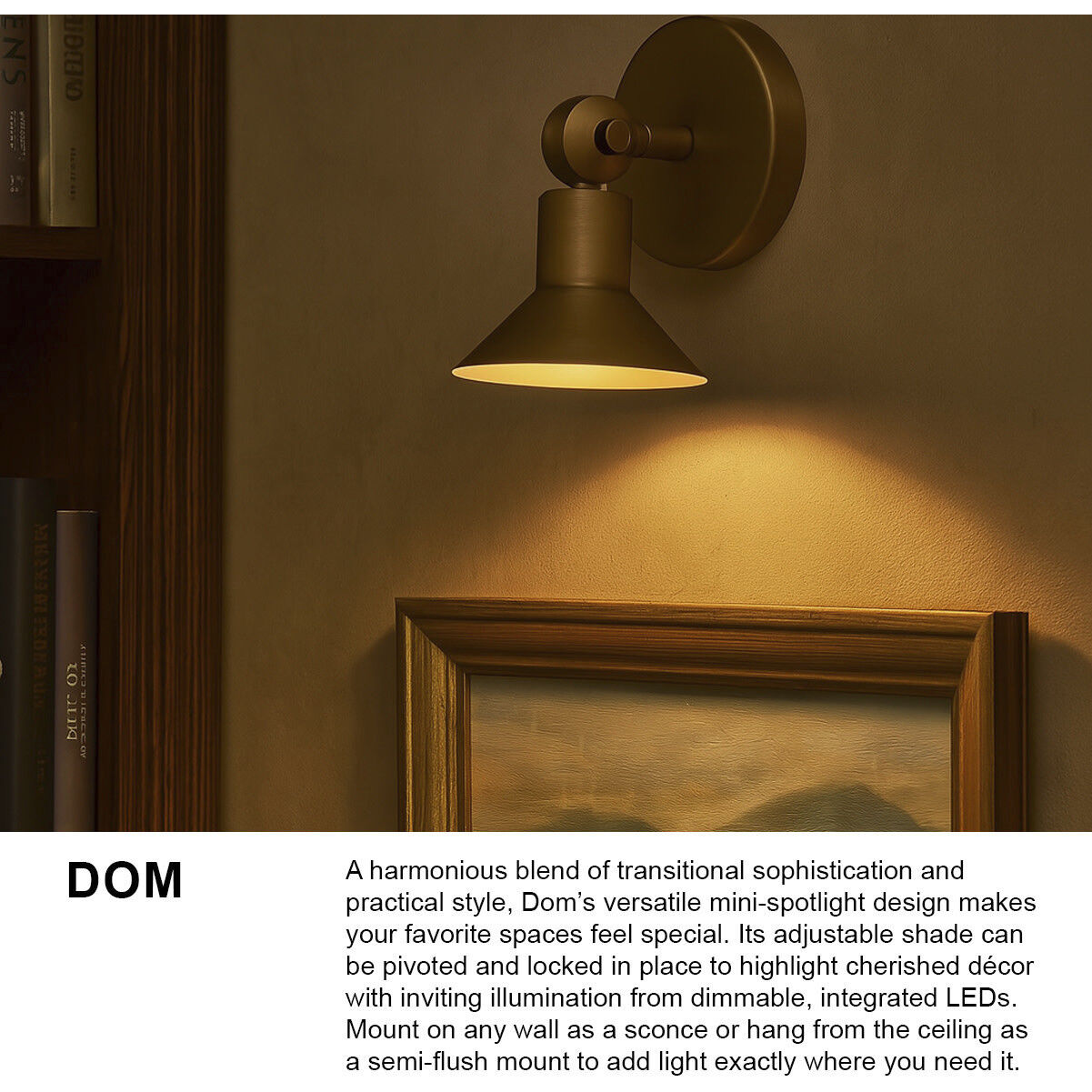 Dom 7 inch 9.00 watt Heritage Brass Adjustable Sconce Wall Light, Small