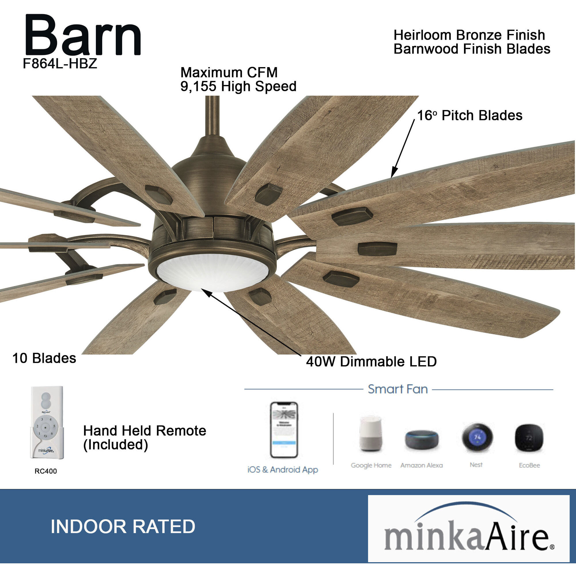 Barn 65 inch Barnwood Ceiling Fan in Heirloom Bronze
