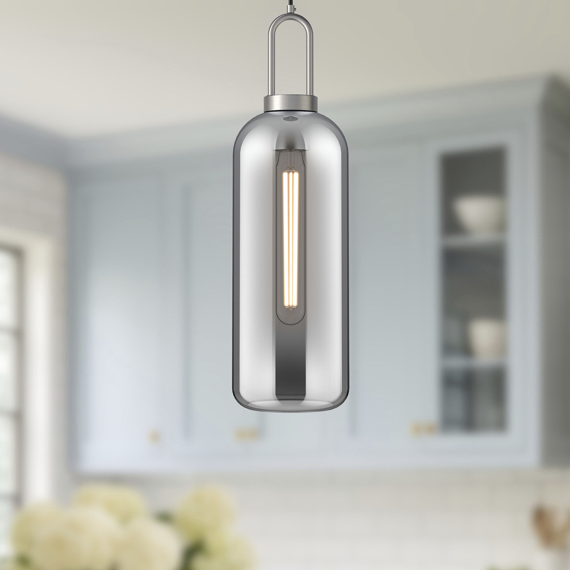 Alora Mood Soji Pendant Ceiling Light in Brushed Nickel, Smoked Glass