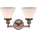 Franklin Restoration Large Cone 2 Light 18 inch Antique Copper Bath Vanity Light Wall Light in Matte White Glass
