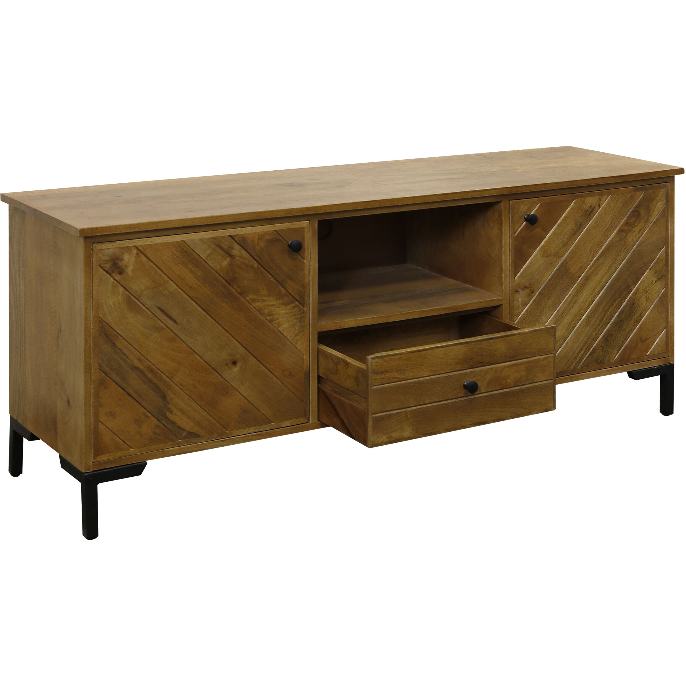 Plankwood 59 inch Distressed and Light Brown and Black Media Cabinet