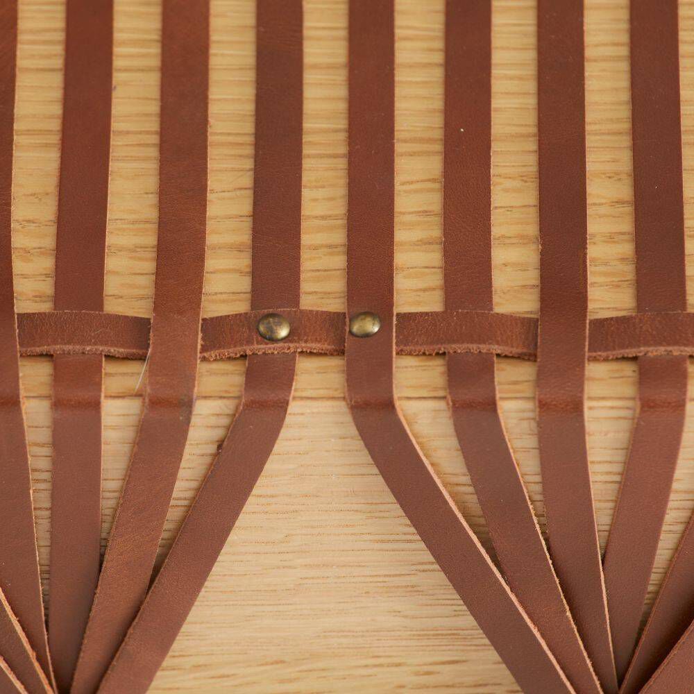 Hutchins Deep Russet Leather and Natural Oak with Antique Brass Bench