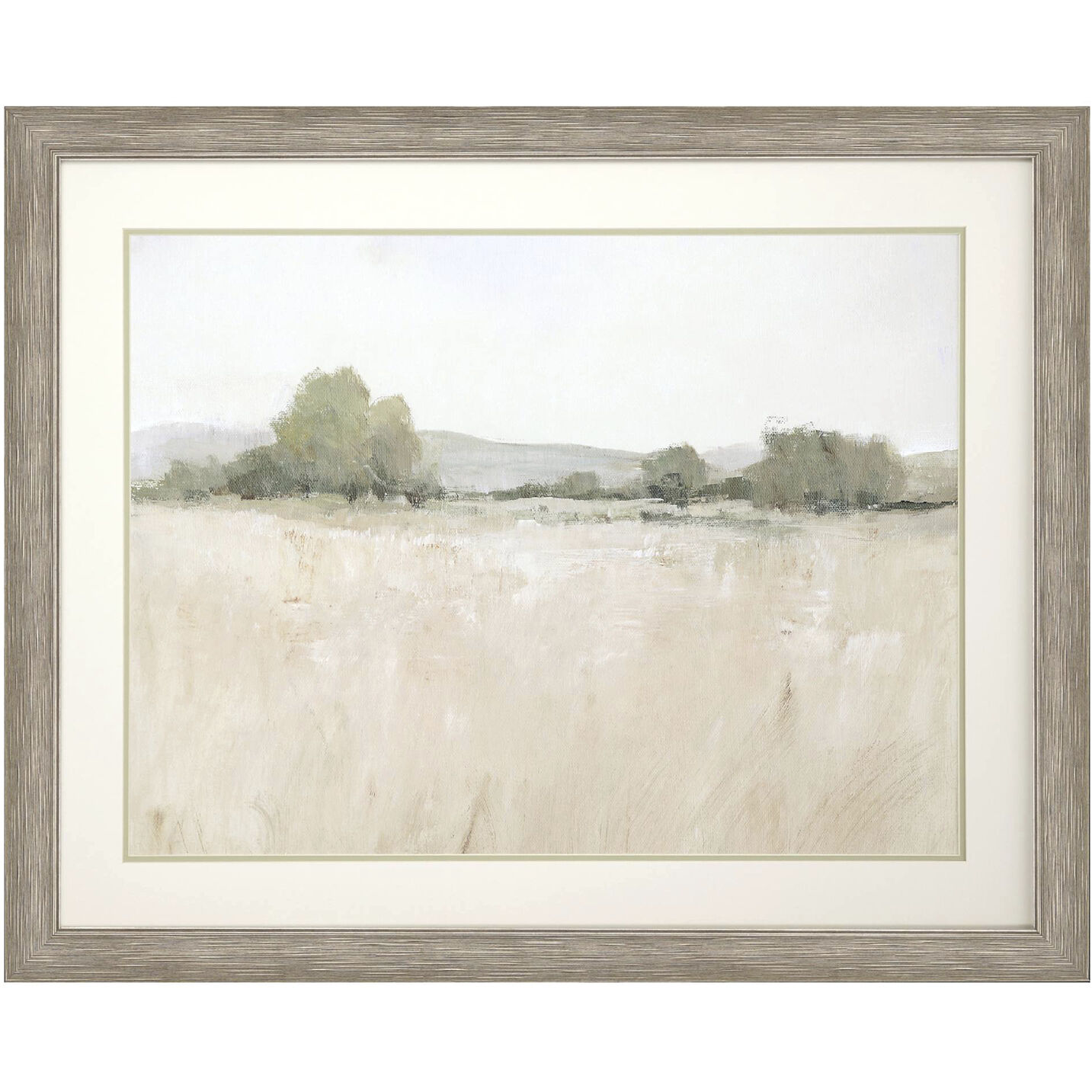 Faded Distant Trees Green and Beige and Gray and Neutral Framed Art
