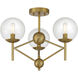 Auresa 3 Light 20 inch Soft Brass Semi Flush Ceiling Light