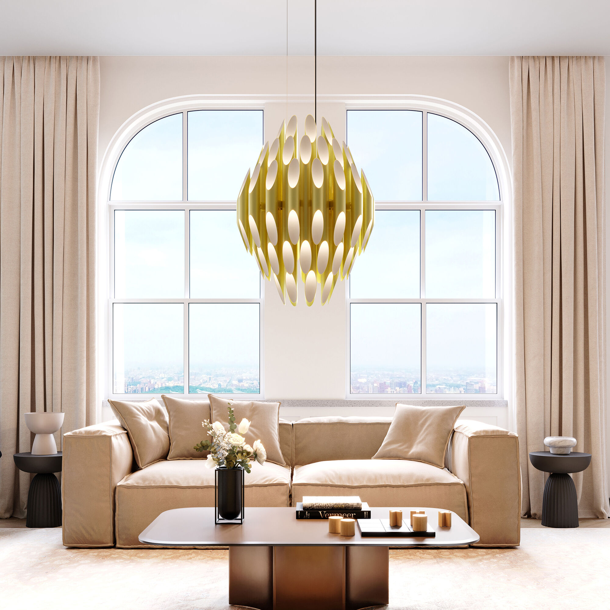 Chimes 90 Light 24.25 inch Satin Brass Pendant Ceiling Light