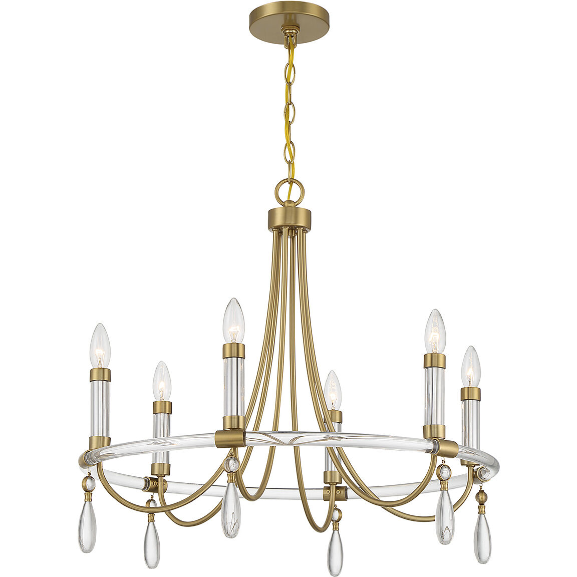 Mayfair 6 Light 25.5 inch Warm Brass with Chrome Accents Chandelier Ceiling Light