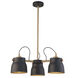 Euro Industrial 3 Light 21 inch Matte Black and Harvest Brass Chandelier Ceiling Light