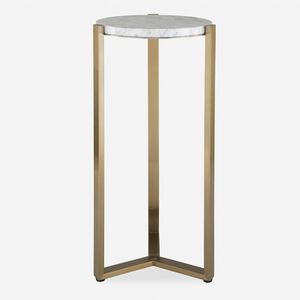 Pietra 23 X 10.63 inch Antique Brass and Carrara Marble Drink Table