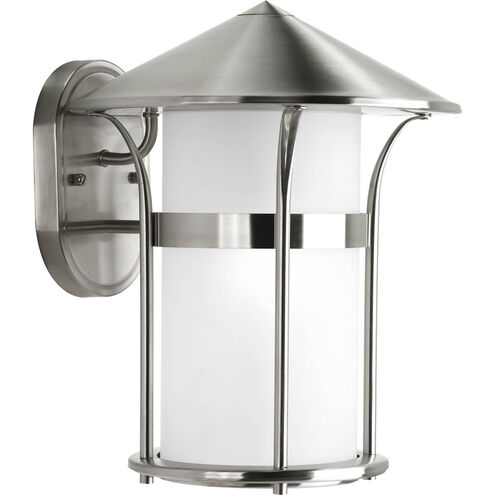 Welcome 1 Light 14 inch Stainless Steel Outdoor Wall Lantern in Etched Opal