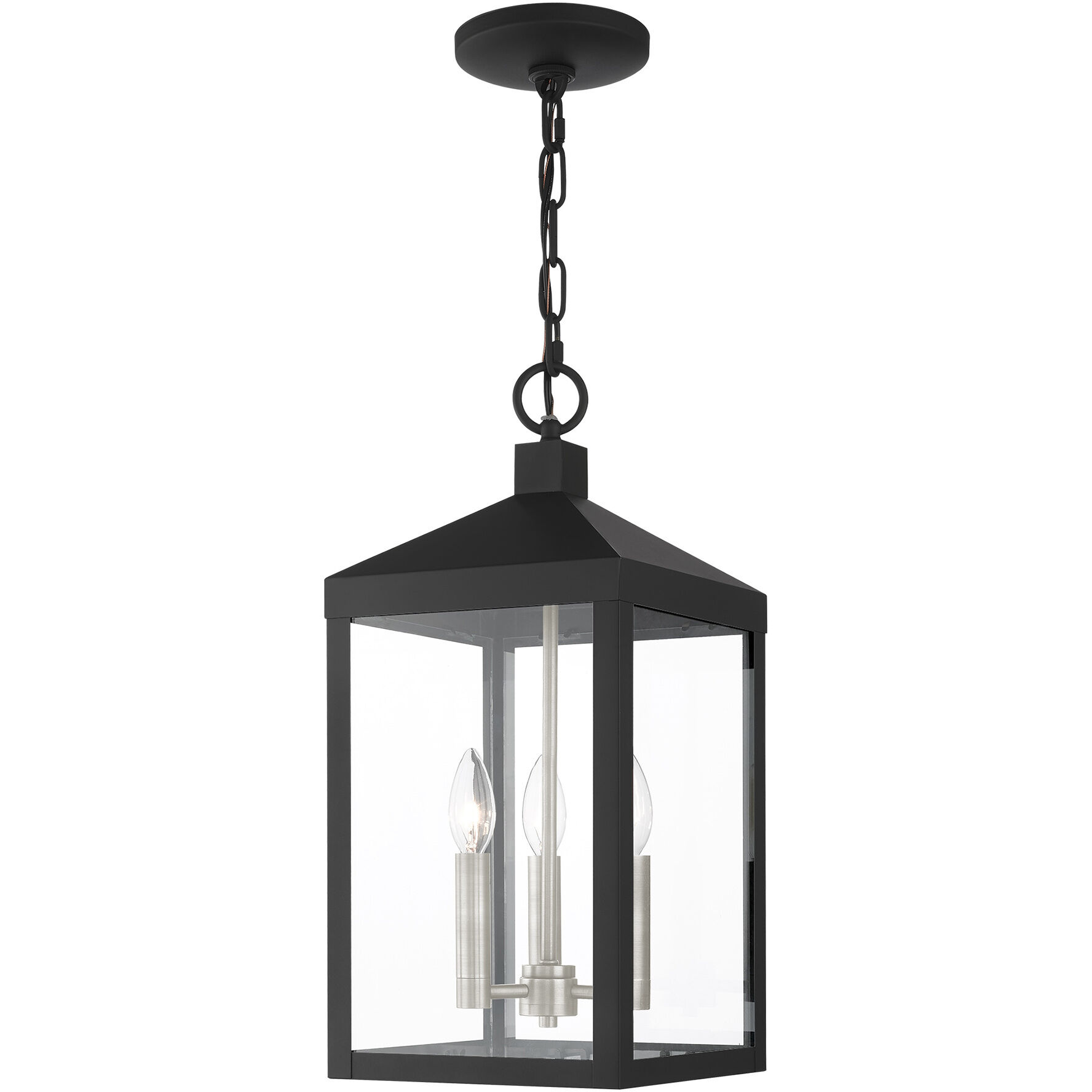 Nyack 3 Light 8.25 inch Black with Brushed Nickel Cluster Outdoor Pendant Lantern