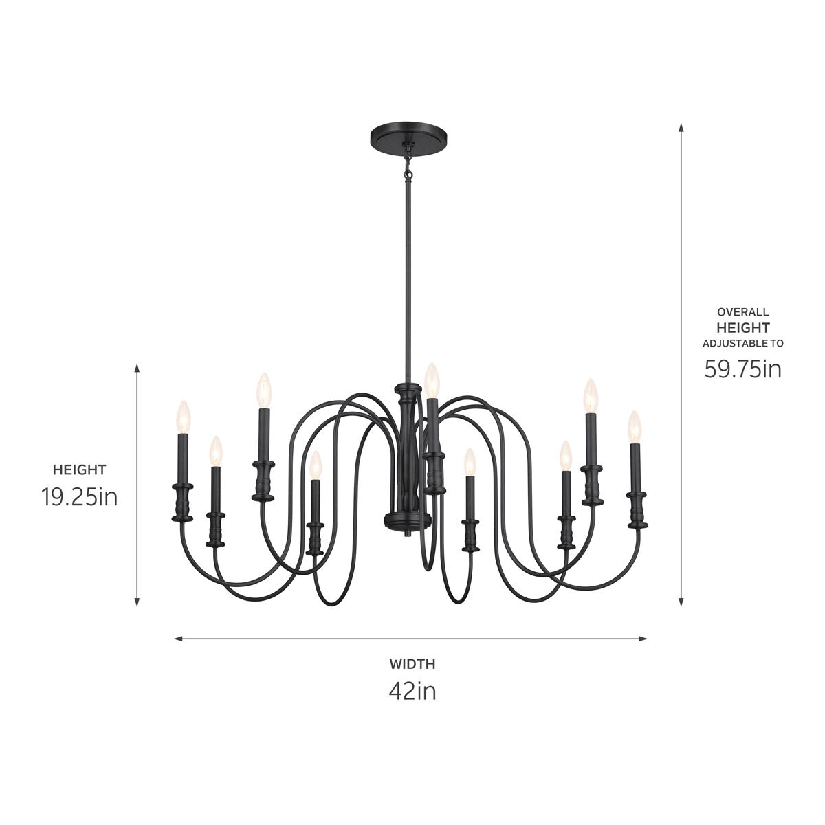 Homestead Karthe 9 Light 42 inch Black Chandelier Ceiling Light, Karthe