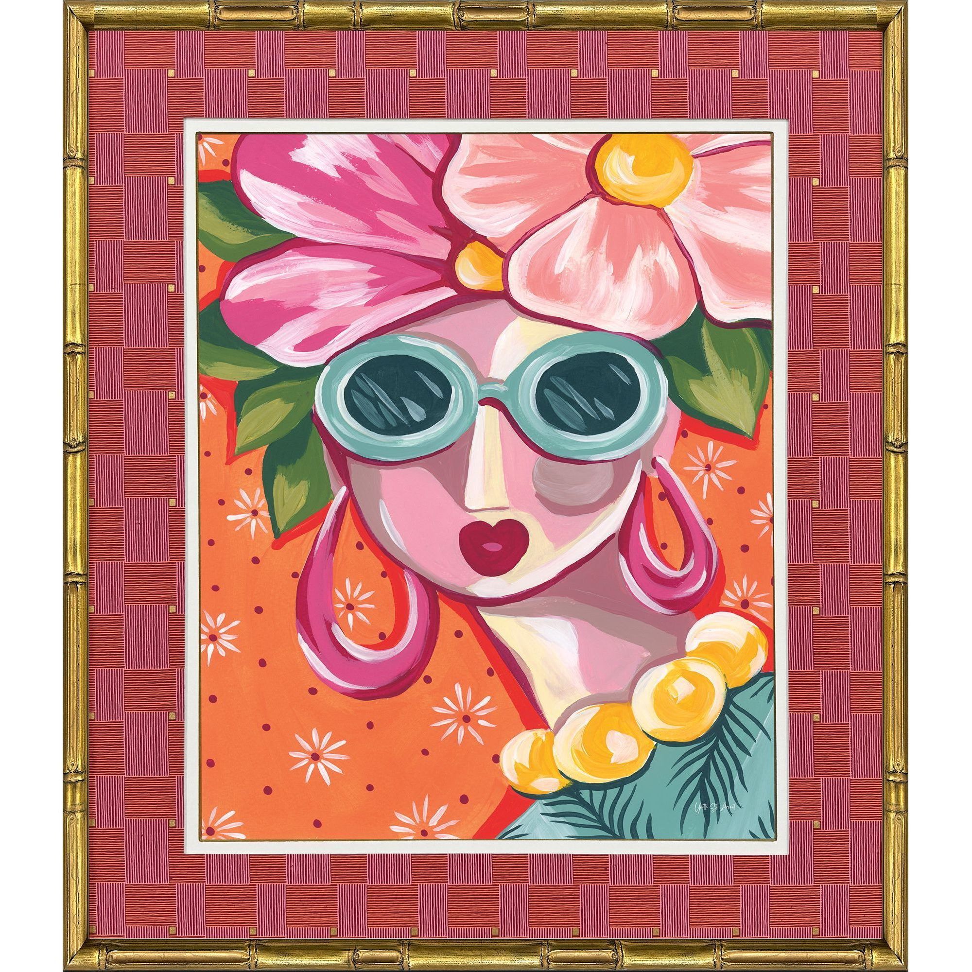 Fun in the Sun / Jolie / Mon Amie / Portrait in the Tropic Pink and Green and Multi and Yellow Framed Art