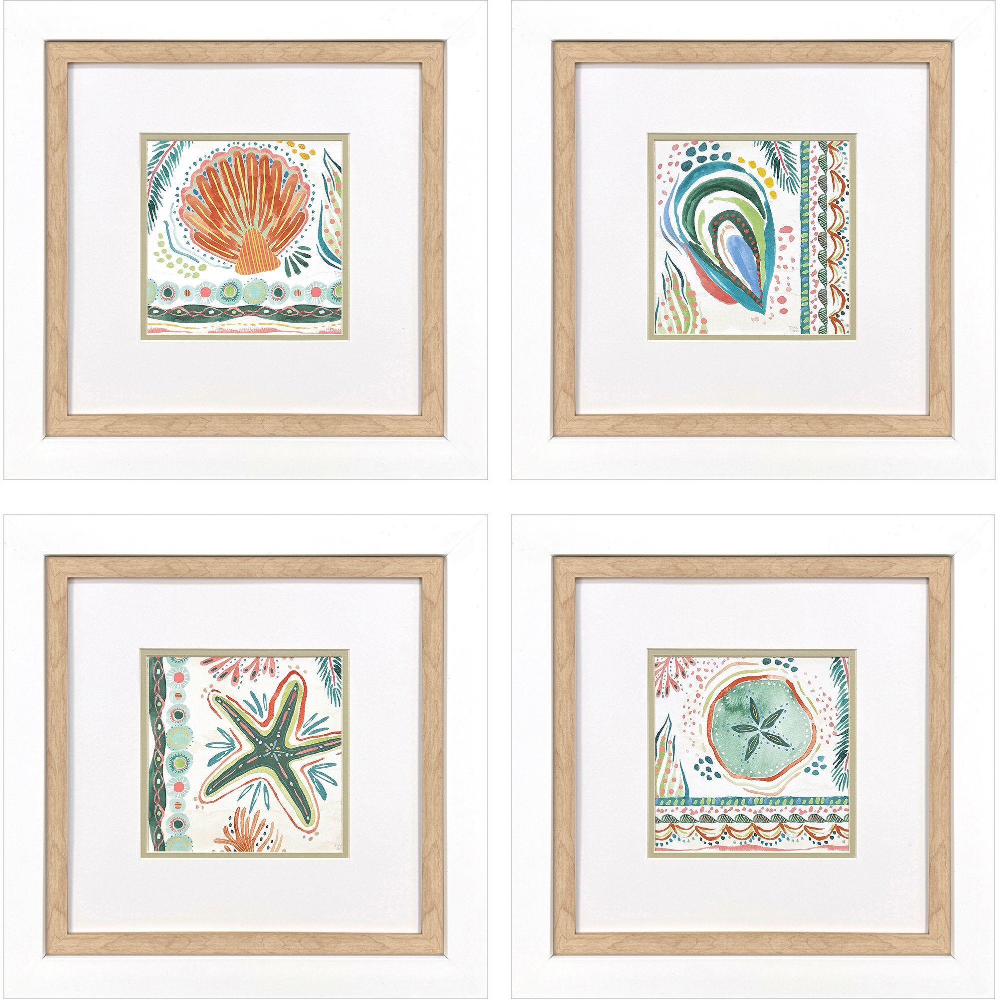 Coastline Green and Orange and Pink and Teal Framed Art, Propac