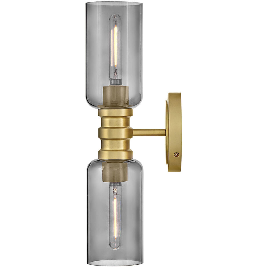 Naomi 2 Light 5.75 inch Lacquered Brass Bath Light Wall Light in Smoked Glass