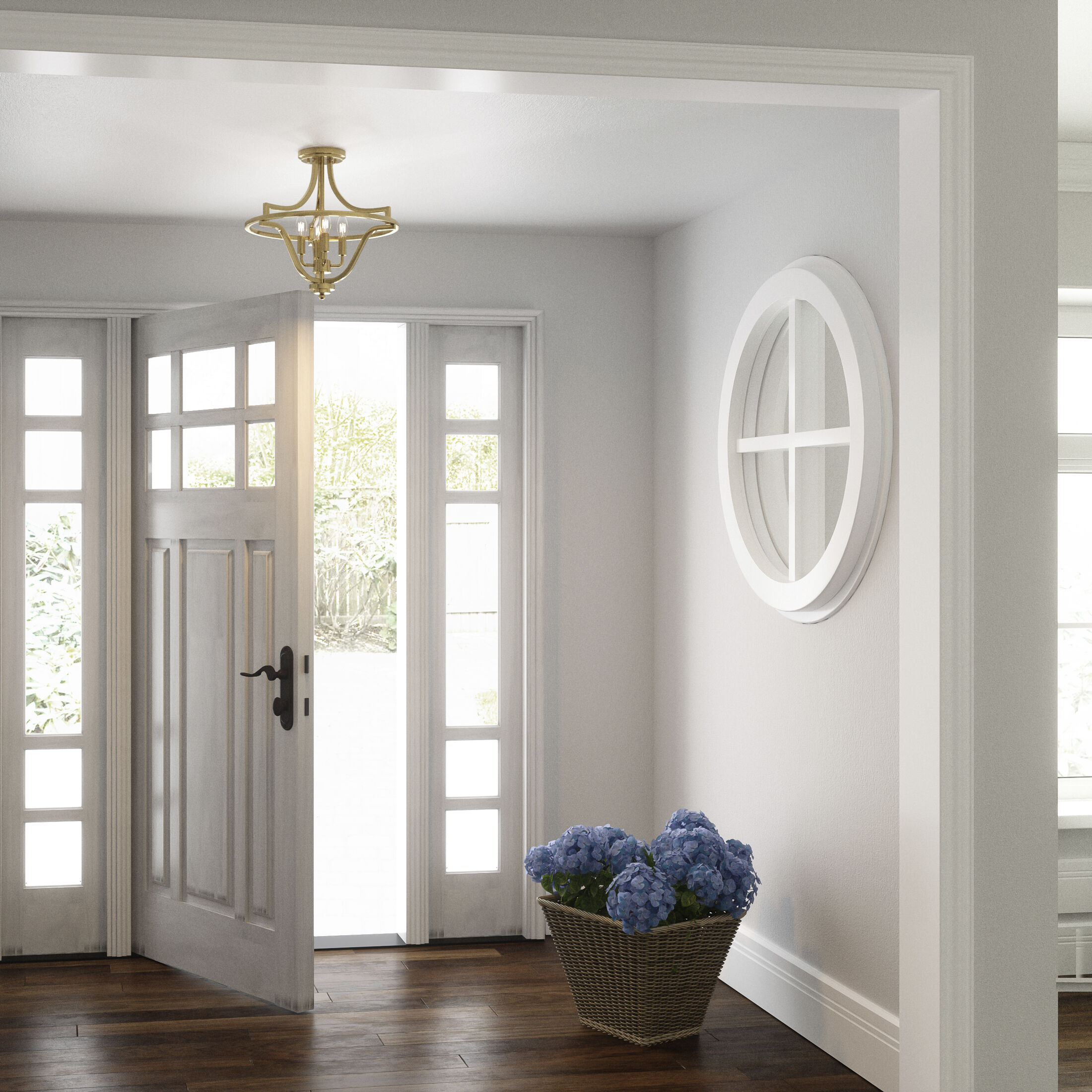 Harvel 4 Light 16 inch Weathered Brass Semi-Flush Mount Ceiling Light