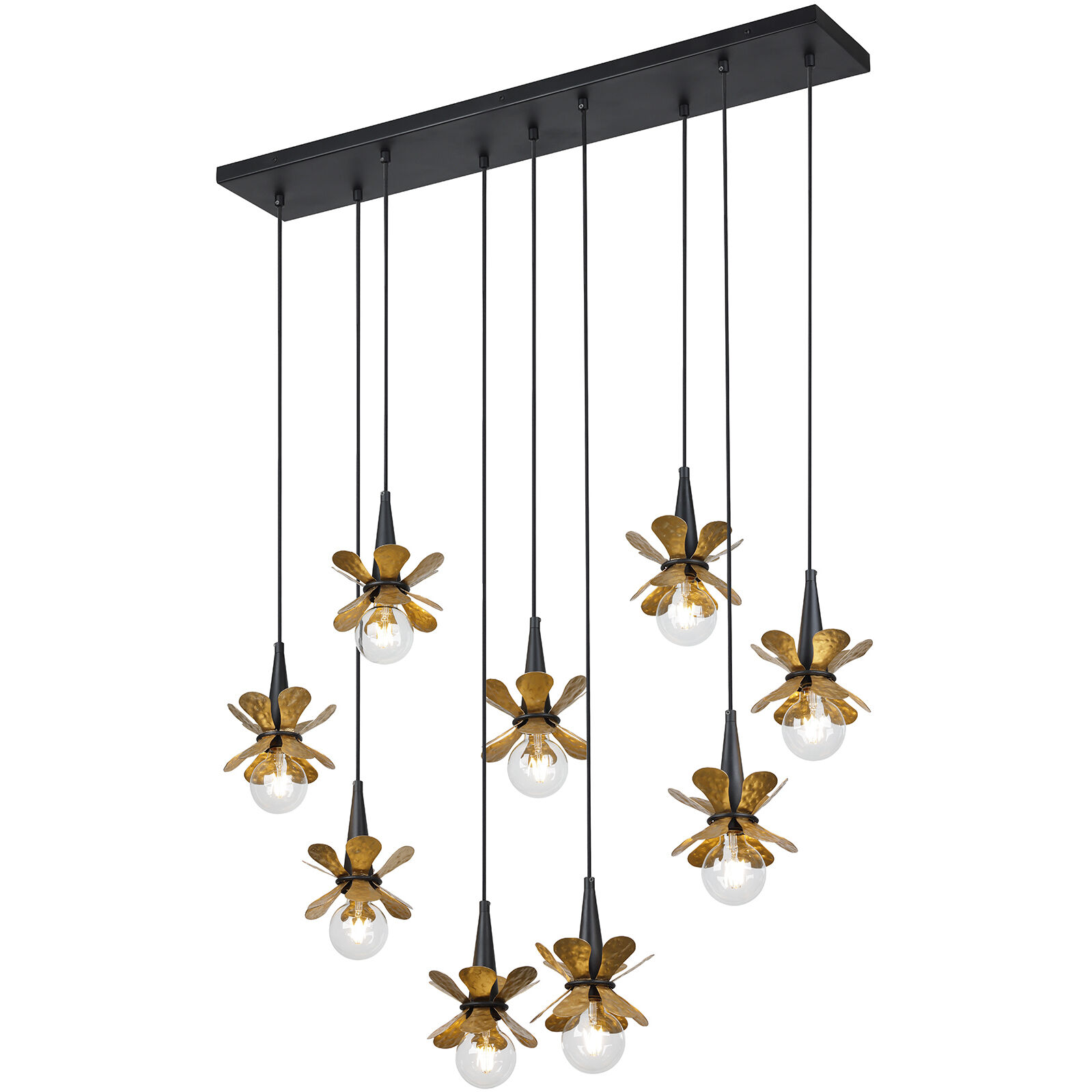 Portinatx 9 Light 40 inch Satin Black with Hammered Gold Linear Chandelier Ceiling Light