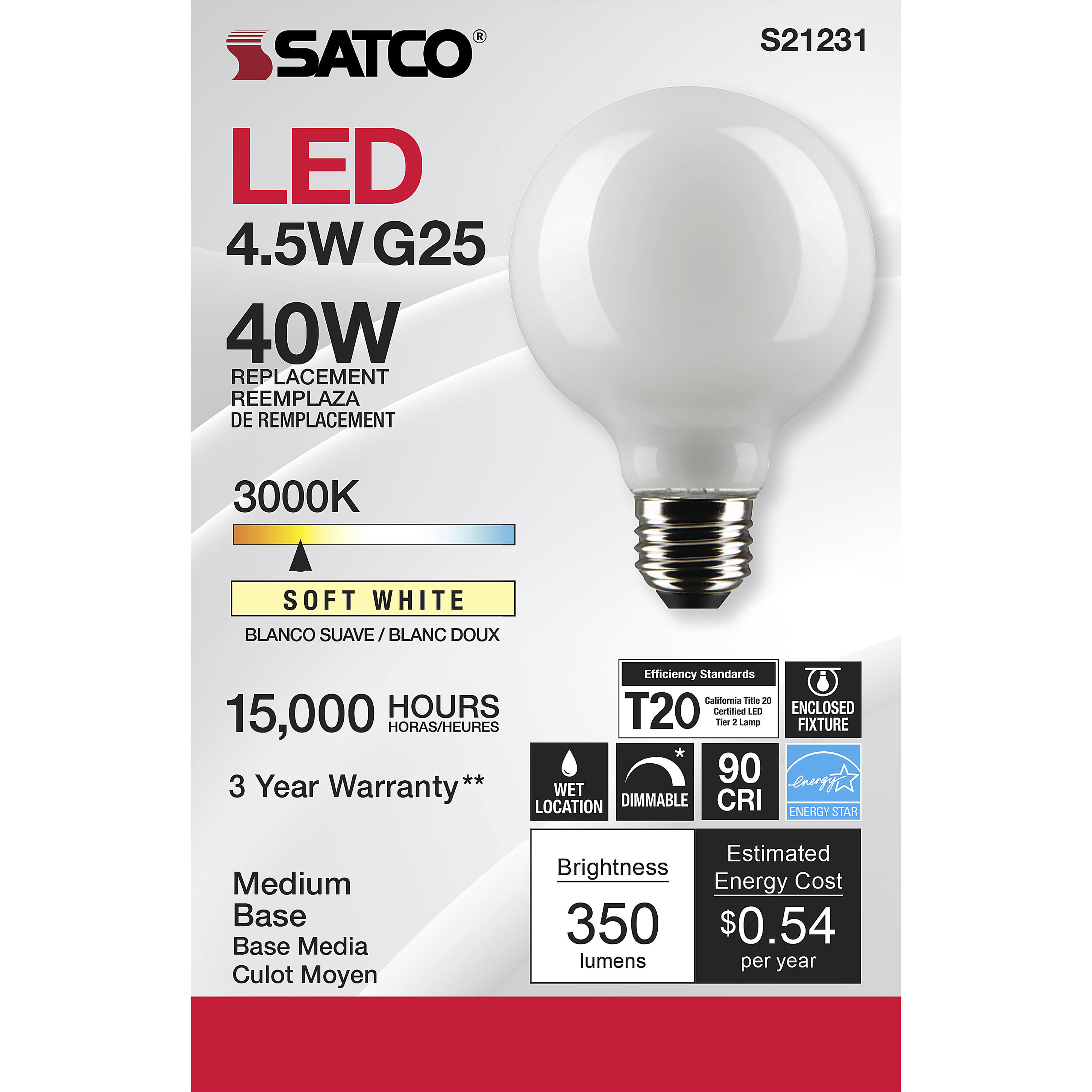Lumos LED Medium Medium 4.50 watt 3000K LED Filament