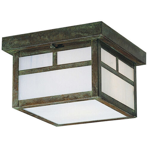 Mission 2 Light 8 inch Rustic Brown Flush Mount Ceiling Light in Gold White Iridescent, T-Bar Overlay