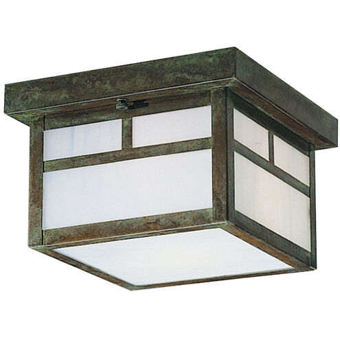 Mission 2 Light 8 inch Verdigris Patina Flush Mount Ceiling Light in Almond Mica, No Accent