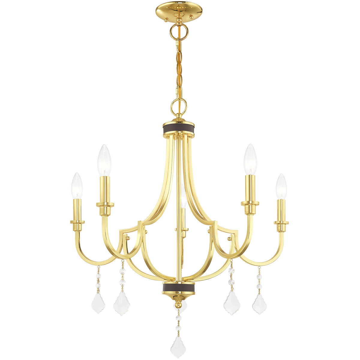 Glendale 5 Light 24.5 inch Polished Brass Chandelier Ceiling Light