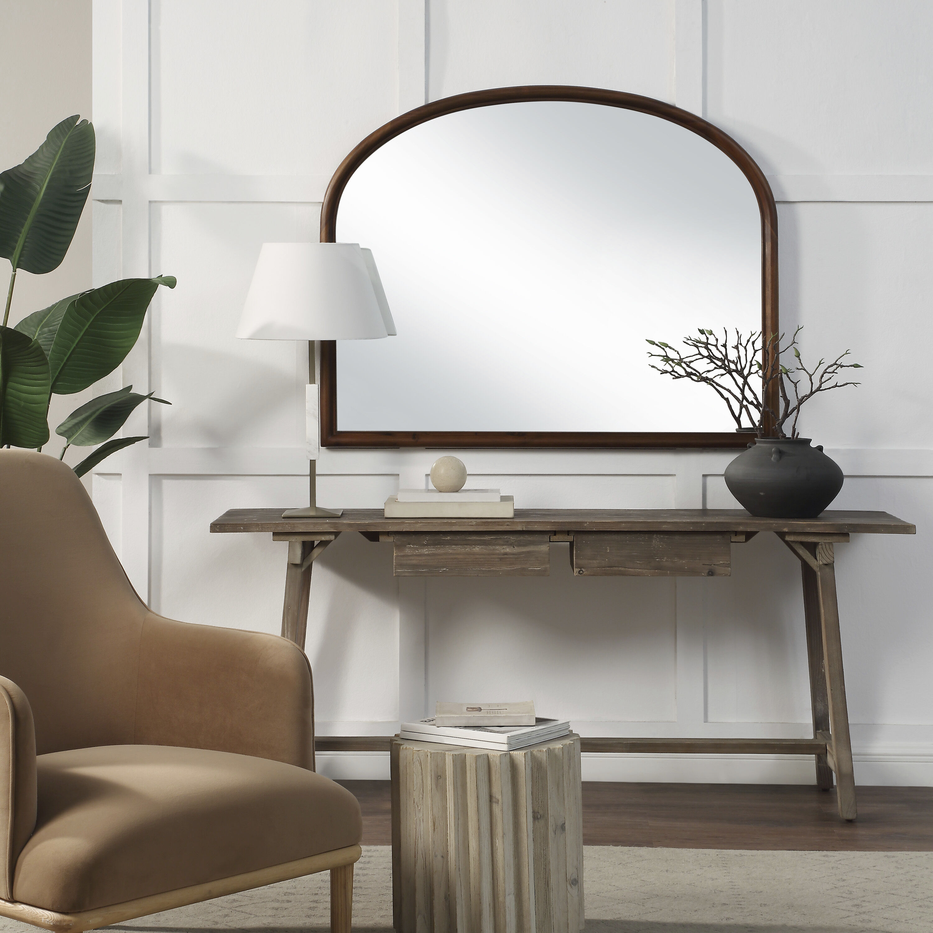 Kindra 50 X 40 inch Walnut Wall Mirror