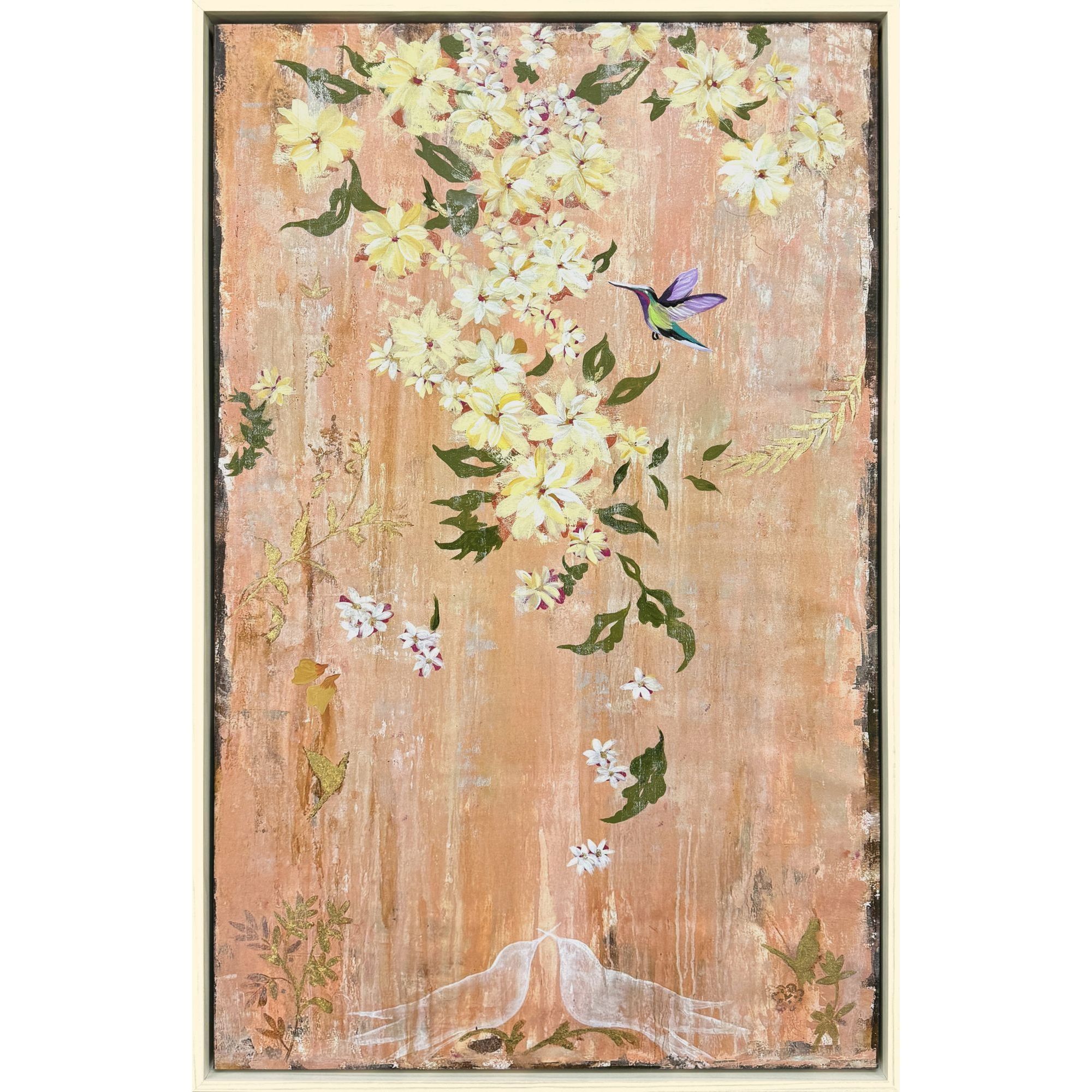 Love Birds Pink and Green and Brown and Metallic Canvas, The Studio