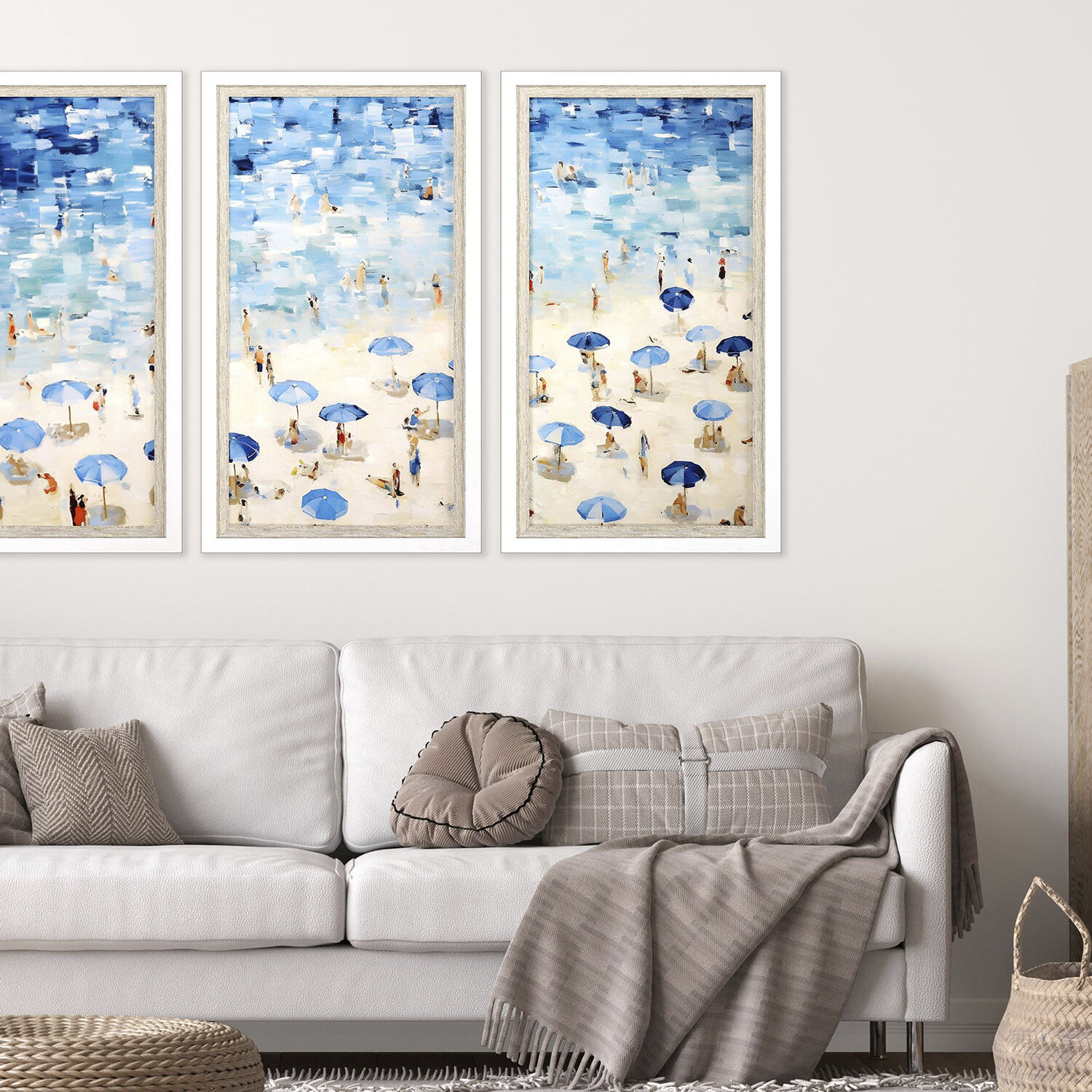 Aerial Beach Blue and Beige and Multi and Red Framed Art
