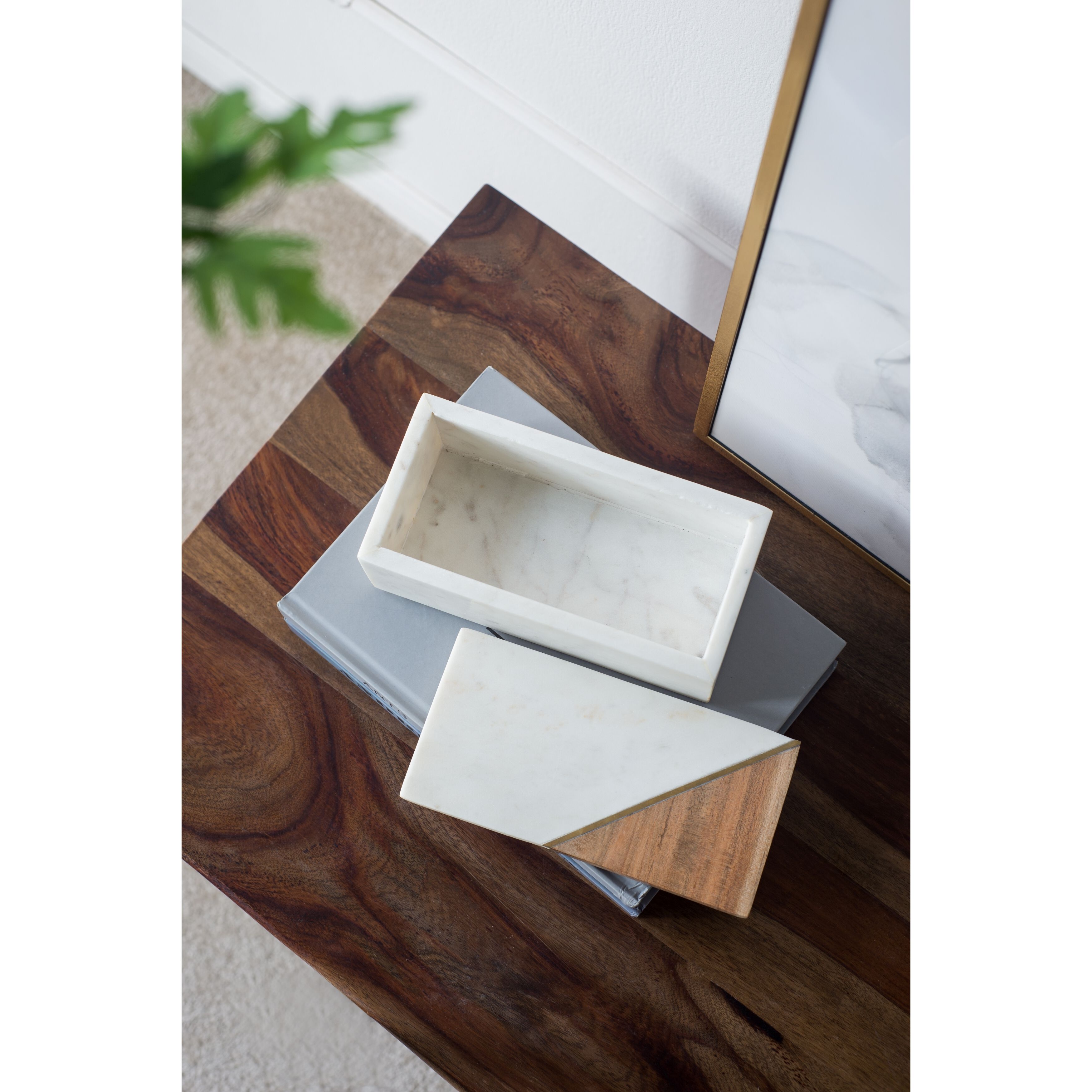 Anita 3.9 inch White/Brown Marble Boxes