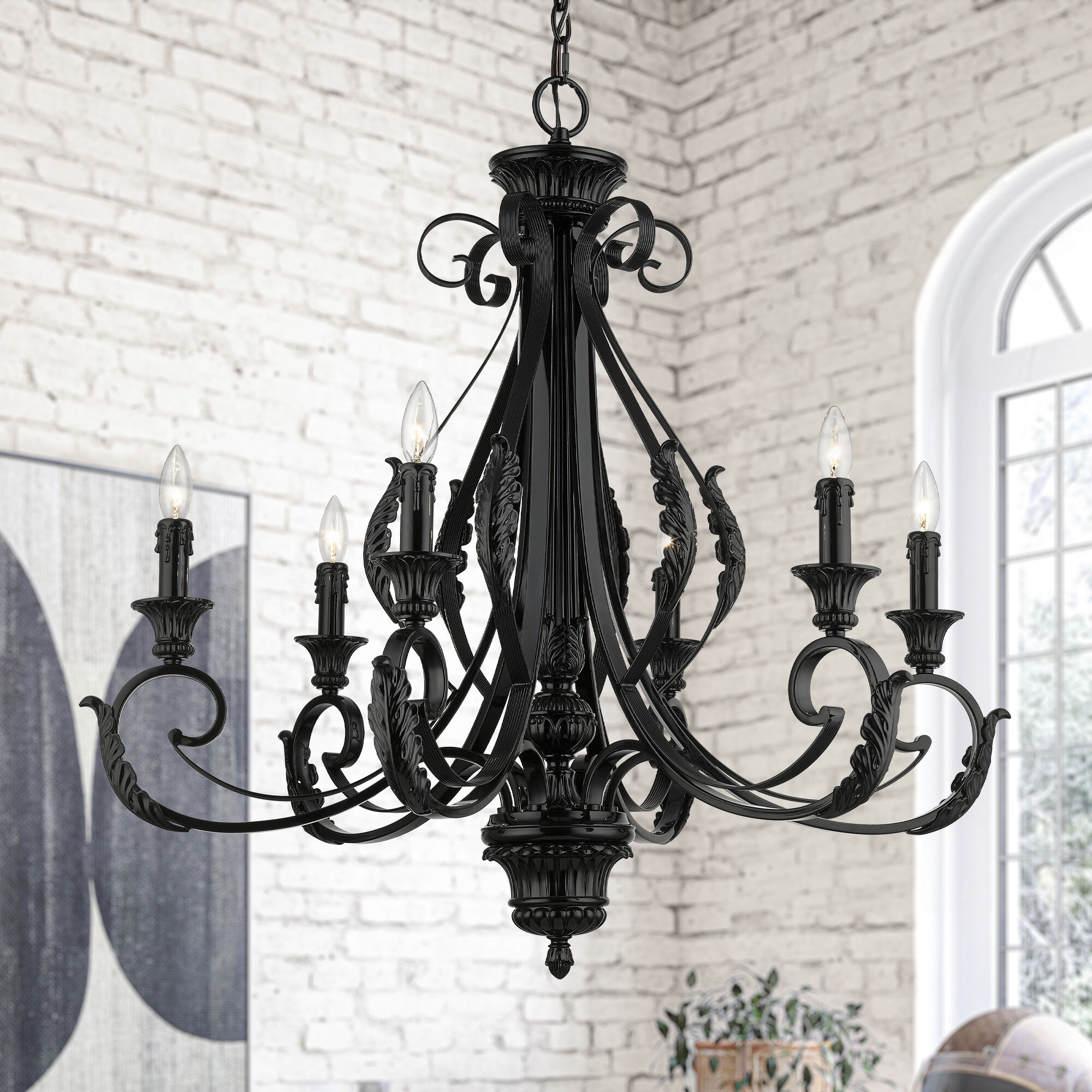 Valencia 6 Light 35 inch Shiny Black Large Chandelier Ceiling Light