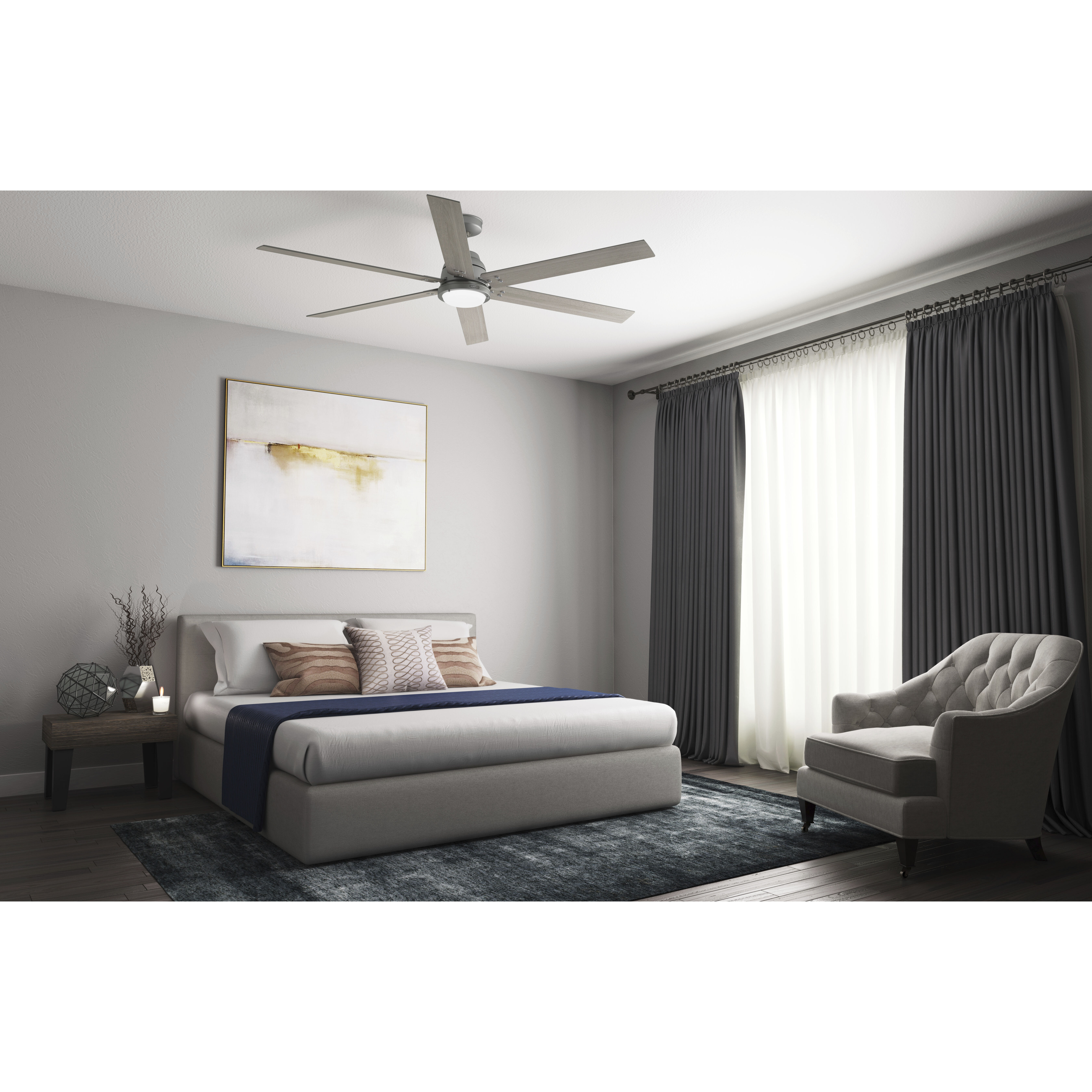 Gravity 72 inch Matte Silver with Light Gray Oak Blades Ceiling Fan