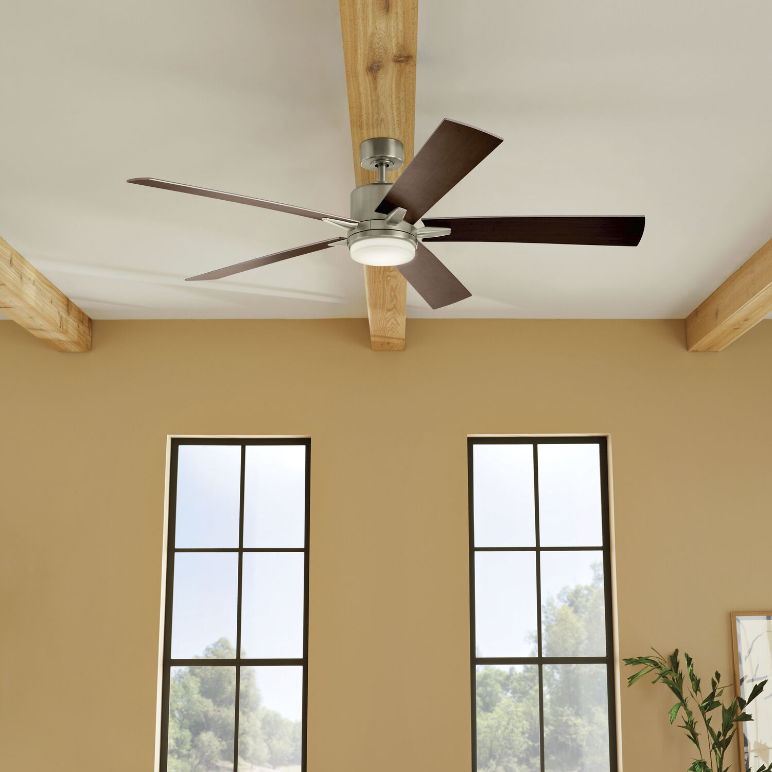 Lucian 60 inch Brushed Nickel with Walnut/Silver Blades Ceiling Fan